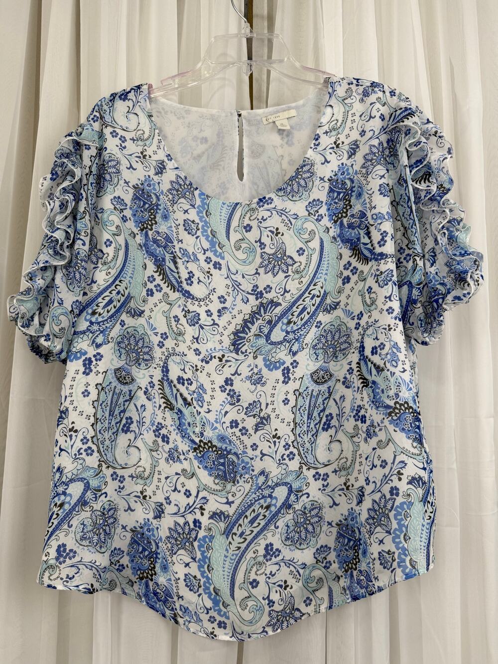 Cato EST. 1946 Women’s XL Blue Paisley Ruffle Sleeve Blouse Lined Top